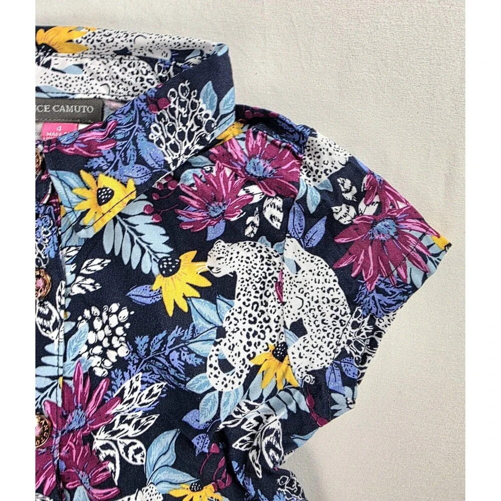 Girls Dress Size 4 Vince Camuto 100% Cotton Summer Bright Tropical Floral Tiered